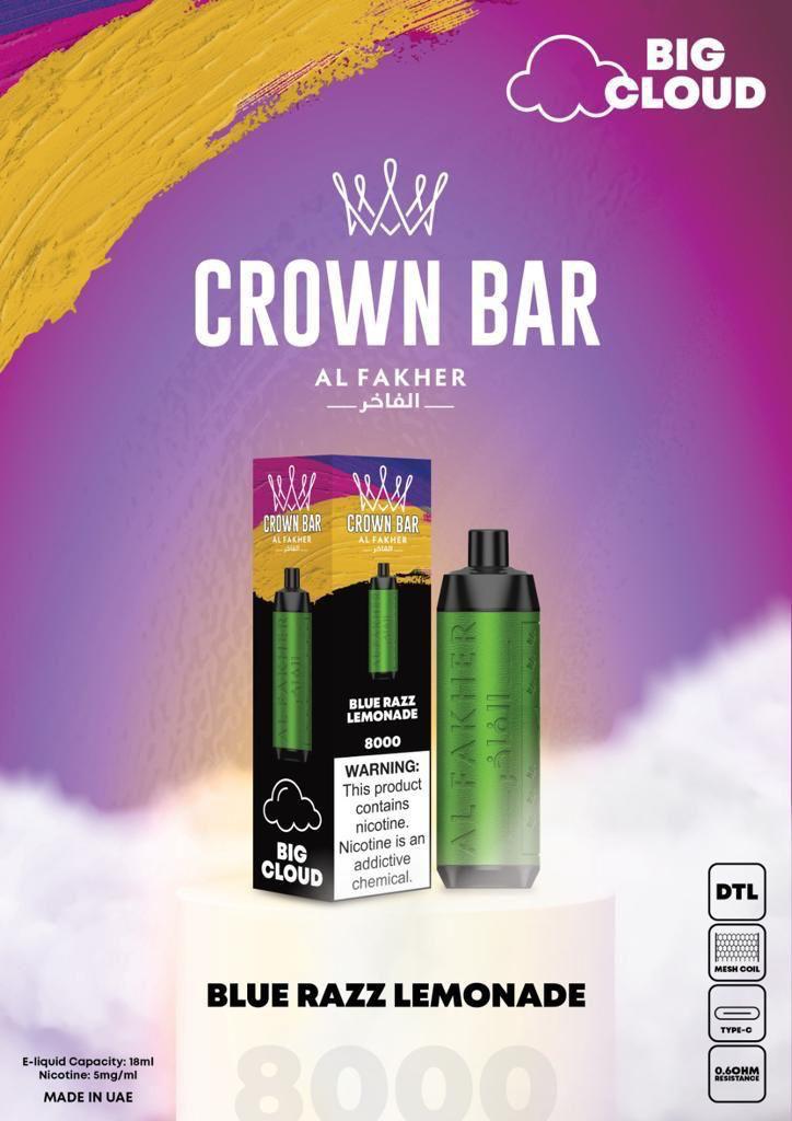 Al Fakher Crown Bar 8000 Puffs Disposable Vape (DTL)- Blue Razz Lemonade