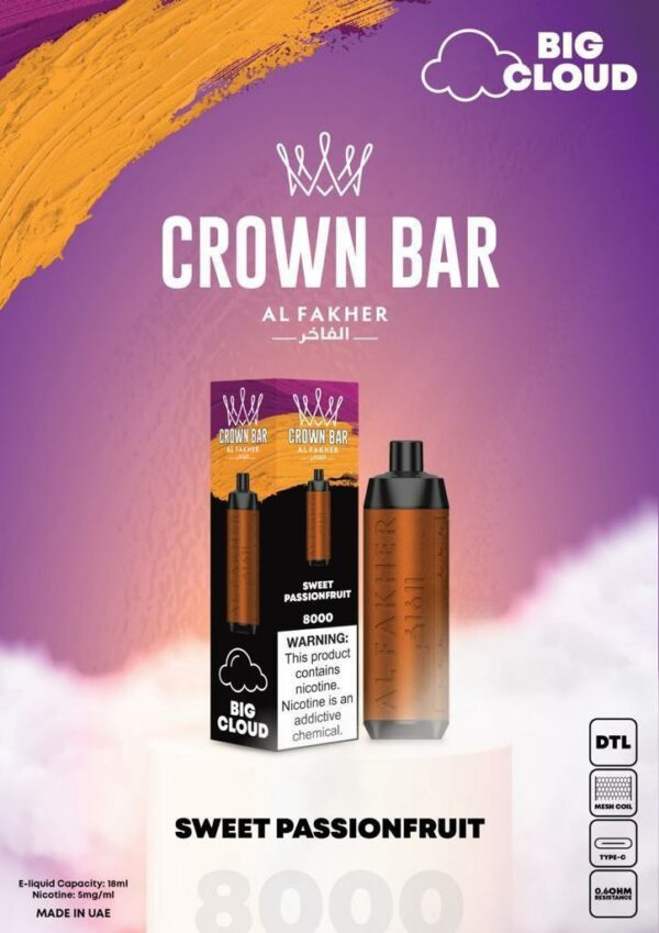 Al Fakher Crown Bar 8000 Puffs Disposable Vape (DTL)- Sweet Passion Fruit