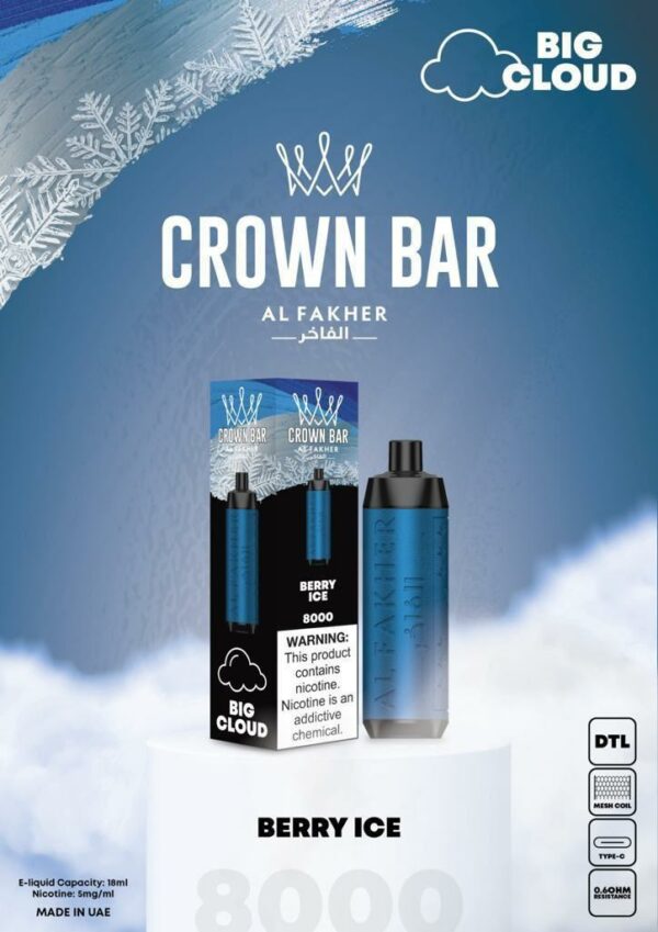 Al Fakher Crown Bar 8000 Puffs Disposable Vape (DTL)- Berry Ice