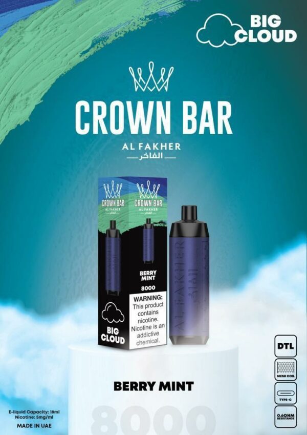 Al Fakher Crown Bar 8000 Puffs Disposable Vape (DTL)- Berry Mint