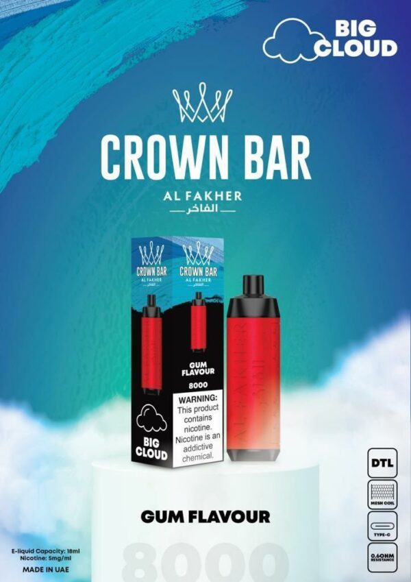 Al Fakher Crown Bar 8000 Puffs Disposable Vape (DTL)- Gum Flavour