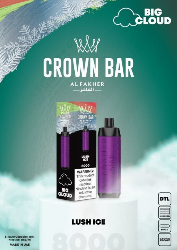 Al Fakher Crown Bar 8000 Puffs Disposable Vape (DTL)- Lush Ice