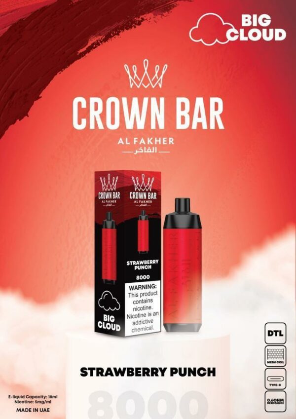 Al Fakher Crown Bar 8000 Puffs Disposable Vape (DTL)- Strawberry Punch