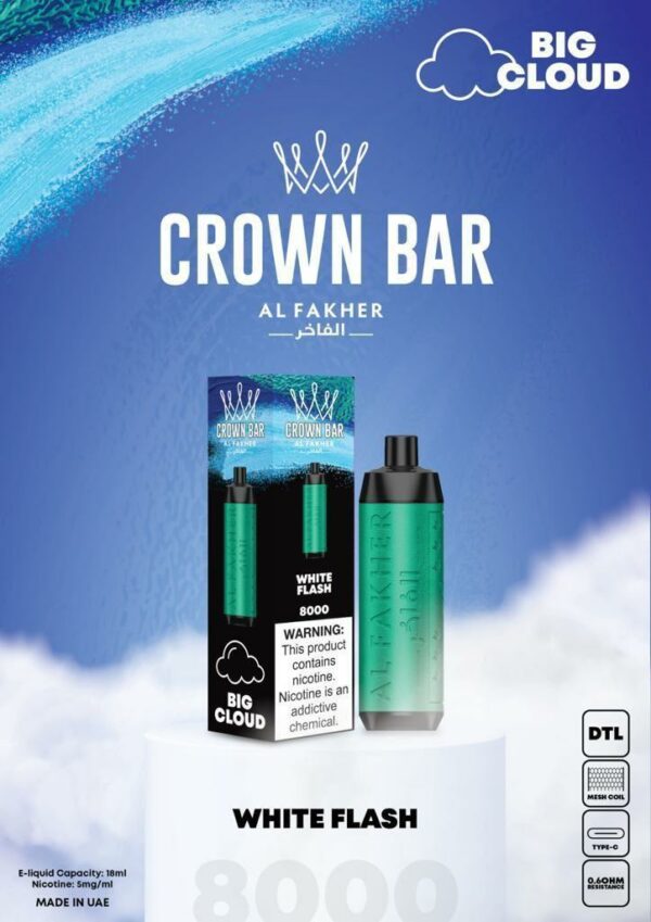 Al Fakher Crown Bar 8000 Puffs Disposable Vape (DTL)- White Flash