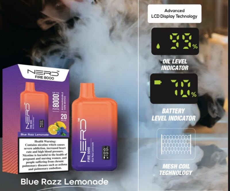 Nerd Fire 8000 Puffs Disposable Vape 2 Nicotine In Uae